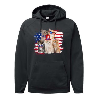 Funny Cat Patriotic USA Cat Lovers Cat Moms 4th July Performance Fleece Hoodie