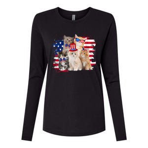 Funny Cat Patriotic USA Cat Lovers Cat Moms 4th July Womens Cotton Relaxed Long Sleeve T-Shirt