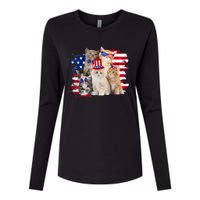 Funny Cat Patriotic USA Cat Lovers Cat Moms 4th July Womens Cotton Relaxed Long Sleeve T-Shirt