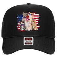 Funny Cat Patriotic USA Cat Lovers Cat Moms 4th July High Crown Mesh Back Trucker Hat