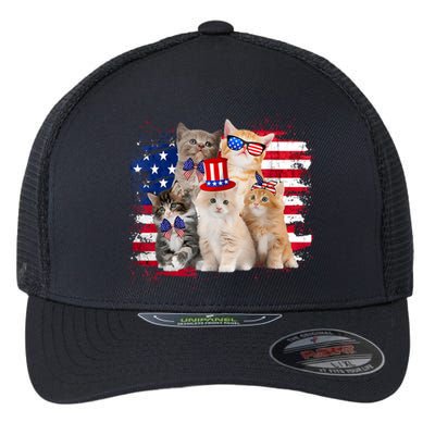 Funny Cat Patriotic USA Cat Lovers Cat Moms 4th July Flexfit Unipanel Trucker Cap