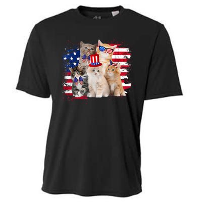 Funny Cat Patriotic USA Cat Lovers Cat Moms 4th July Cooling Performance Crew T-Shirt