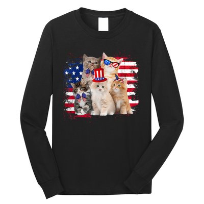 Funny Cat Patriotic USA Cat Lovers Cat Moms 4th July Long Sleeve Shirt