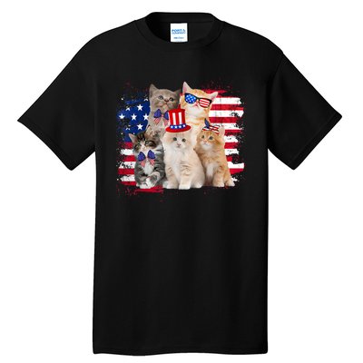 Funny Cat Patriotic USA Cat Lovers Cat Moms 4th July Tall T-Shirt