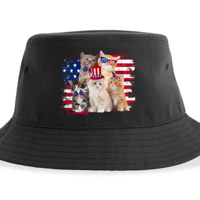 Funny Cat Patriotic USA Cat Lovers Cat Moms 4th July Sustainable Bucket Hat