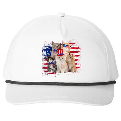 Funny Cat Patriotic USA Cat Lovers Cat Moms 4th July Snapback Five-Panel Rope Hat