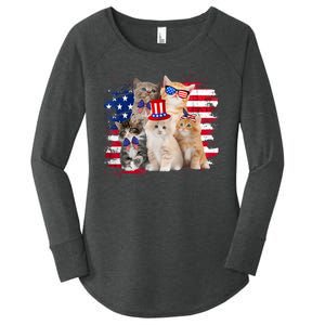 Funny Cat Patriotic USA Cat Lovers Cat Moms 4th July Women's Perfect Tri Tunic Long Sleeve Shirt