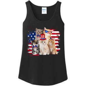 Funny Cat Patriotic USA Cat Lovers Cat Moms 4th July Ladies Essential Tank