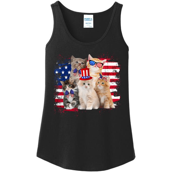 Funny Cat Patriotic USA Cat Lovers Cat Moms 4th July Ladies Essential Tank