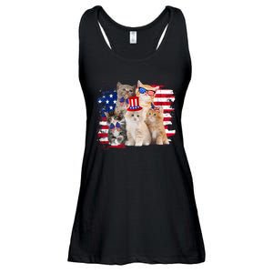 Funny Cat Patriotic USA Cat Lovers Cat Moms 4th July Ladies Essential Flowy Tank