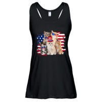 Funny Cat Patriotic USA Cat Lovers Cat Moms 4th July Ladies Essential Flowy Tank