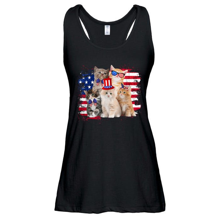 Funny Cat Patriotic USA Cat Lovers Cat Moms 4th July Ladies Essential Flowy Tank