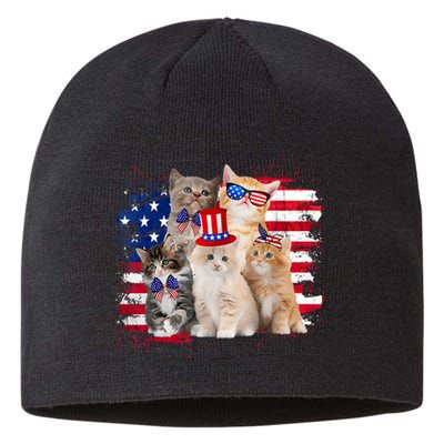 Funny Cat Patriotic USA Cat Lovers Cat Moms 4th July Sustainable Beanie