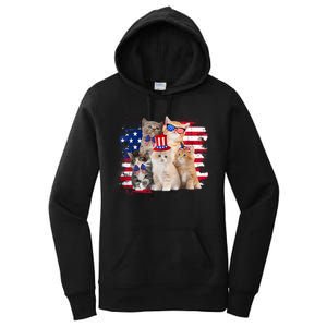 Funny Cat Patriotic USA Cat Lovers Cat Moms 4th July Women's Pullover Hoodie