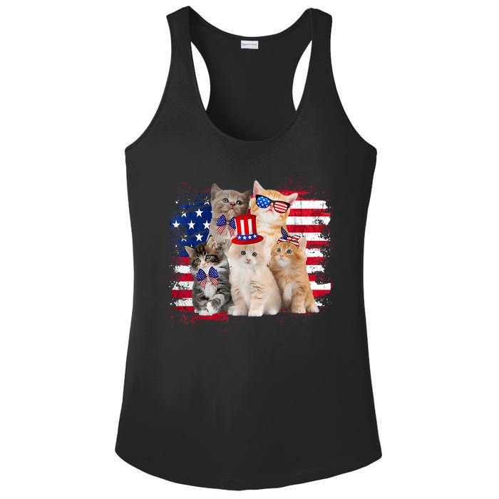 Funny Cat Patriotic USA Cat Lovers Cat Moms 4th July Ladies PosiCharge Competitor Racerback Tank