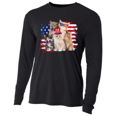 Funny Cat Patriotic USA Cat Lovers Cat Moms 4th July Cooling Performance Long Sleeve Crew