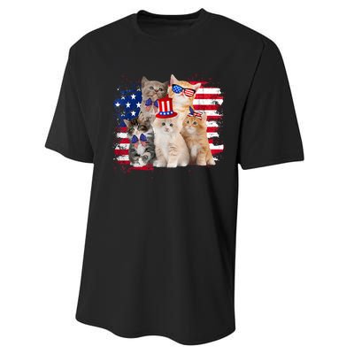 Funny Cat Patriotic USA Cat Lovers Cat Moms 4th July Performance Sprint T-Shirt