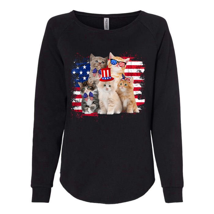 Funny Cat Patriotic USA Cat Lovers Cat Moms 4th July Womens California Wash Sweatshirt