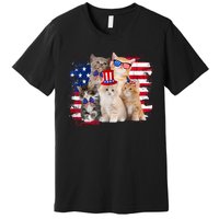 Funny Cat Patriotic USA Cat Lovers Cat Moms 4th July Premium T-Shirt