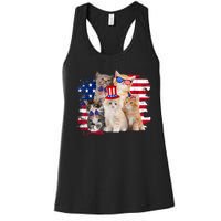 Funny Cat Patriotic USA Cat Lovers Cat Moms 4th July Women's Racerback Tank