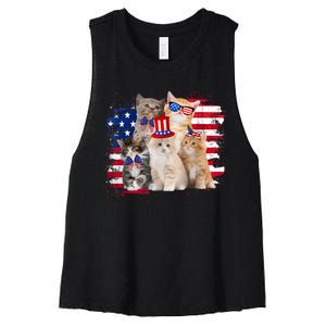 Funny Cat Patriotic USA Cat Lovers Cat Moms 4th July Women's Racerback Cropped Tank