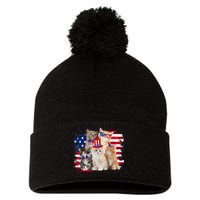 Funny Cat Patriotic USA Cat Lovers Cat Moms 4th July Pom Pom 12in Knit Beanie