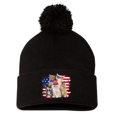 Funny Cat Patriotic USA Cat Lovers Cat Moms 4th July Pom Pom 12in Knit Beanie