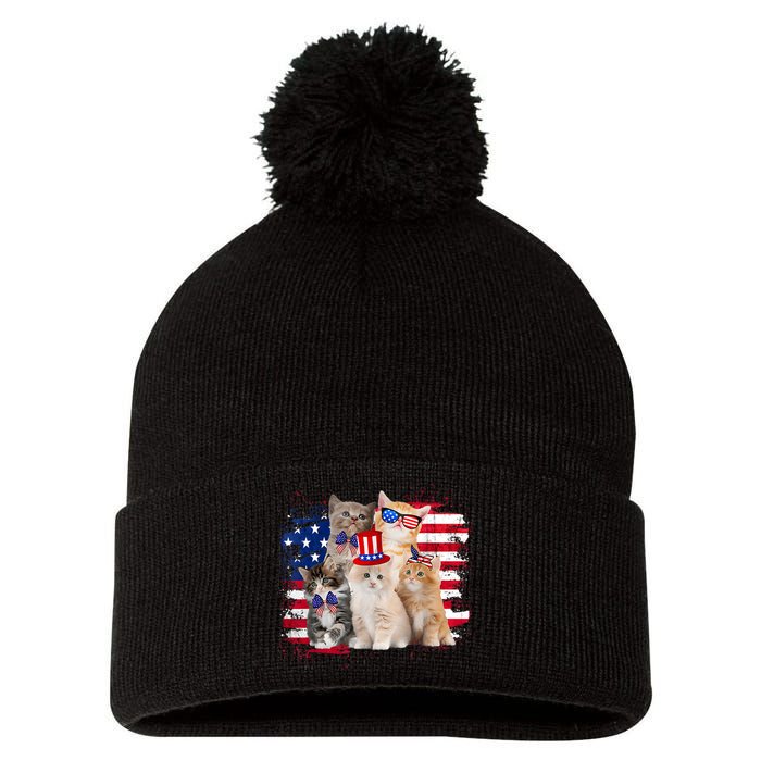 Funny Cat Patriotic USA Cat Lovers Cat Moms 4th July Pom Pom 12in Knit Beanie