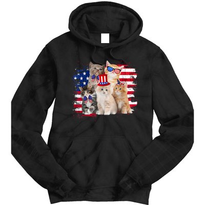 Funny Cat Patriotic USA Cat Lovers Cat Moms 4th July Tie Dye Hoodie