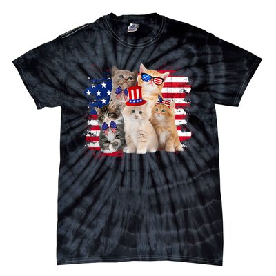 Funny Cat Patriotic USA Cat Lovers Cat Moms 4th July Tie-Dye T-Shirt