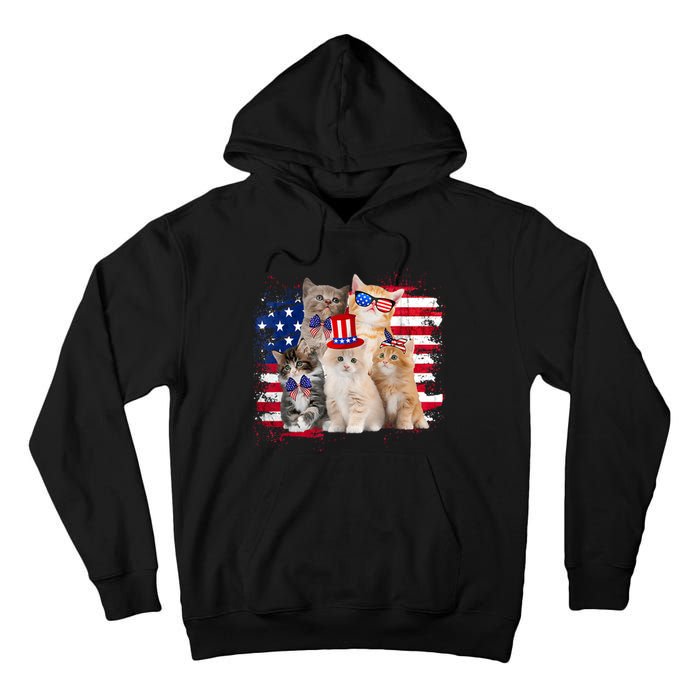 Funny Cat Patriotic USA Cat Lovers Cat Moms 4th July Tall Hoodie