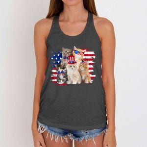 Funny Cat Patriotic USA Cat Lovers Cat Moms 4th July Women's Knotted Racerback Tank