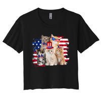 Funny Cat Patriotic USA Cat Lovers Cat Moms 4th July Women's Crop Top Tee