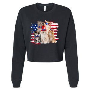 Funny Cat Patriotic USA Cat Lovers Cat Moms 4th July Cropped Pullover Crew