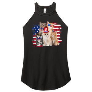 Funny Cat Patriotic USA Cat Lovers Cat Moms 4th July Women's Perfect Tri Rocker Tank