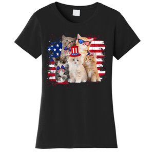 Funny Cat Patriotic USA Cat Lovers Cat Moms 4th July Women's T-Shirt