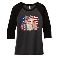 Funny Cat Patriotic USA Cat Lovers Cat Moms 4th July Women's Tri-Blend 3/4-Sleeve Raglan Shirt