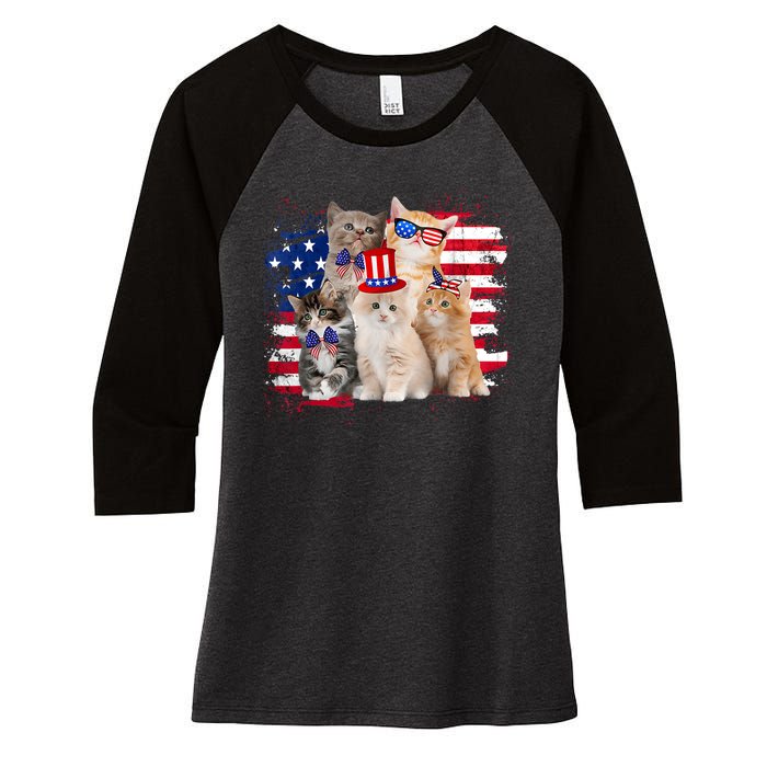 Funny Cat Patriotic USA Cat Lovers Cat Moms 4th July Women's Tri-Blend 3/4-Sleeve Raglan Shirt