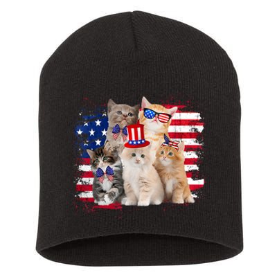 Funny Cat Patriotic USA Cat Lovers Cat Moms 4th July Short Acrylic Beanie