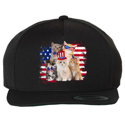 Funny Cat Patriotic USA Cat Lovers Cat Moms 4th July Wool Snapback Cap