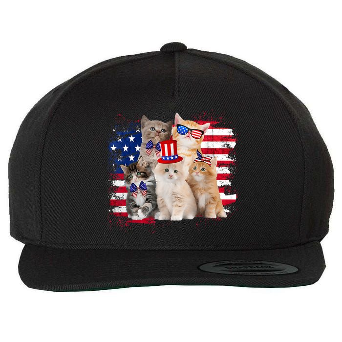 Funny Cat Patriotic USA Cat Lovers Cat Moms 4th July Wool Snapback Cap