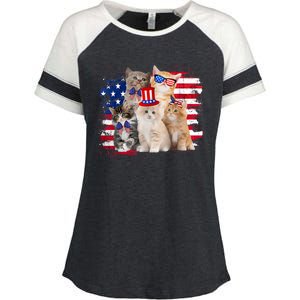 Funny Cat Patriotic USA Cat Lovers Cat Moms 4th July Enza Ladies Jersey Colorblock Tee