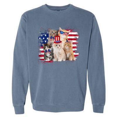 Funny Cat Patriotic USA Cat Lovers Cat Moms 4th July Garment-Dyed Sweatshirt