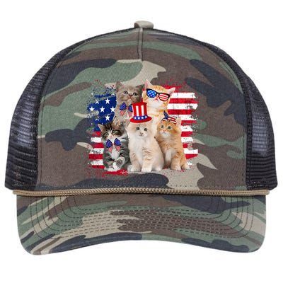 Funny Cat Patriotic USA Cat Lovers Cat Moms 4th July Retro Rope Trucker Hat Cap