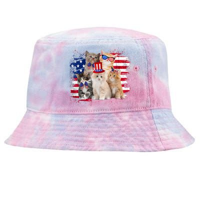 Funny Cat Patriotic USA Cat Lovers Cat Moms 4th July Tie-Dyed Bucket Hat