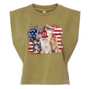 Funny Cat Patriotic USA Cat Lovers Cat Moms 4th July Garment-Dyed Women's Muscle Tee