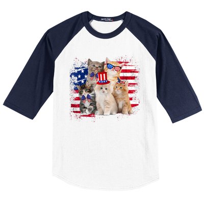 Funny Cat Patriotic USA Cat Lovers Cat Moms 4th July Baseball Sleeve Shirt