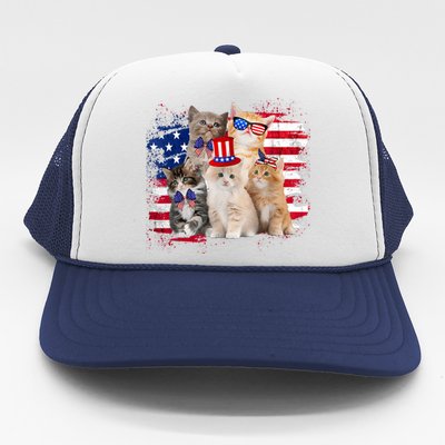 Funny Cat Patriotic USA Cat Lovers Cat Moms 4th July Trucker Hat