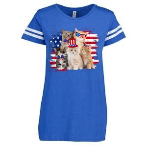 Funny Cat Patriotic USA Cat Lovers Cat Moms 4th July Enza Ladies Jersey Football T-Shirt