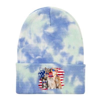 Funny Cat Patriotic USA Cat Lovers Cat Moms 4th July Tie Dye 12in Knit Beanie